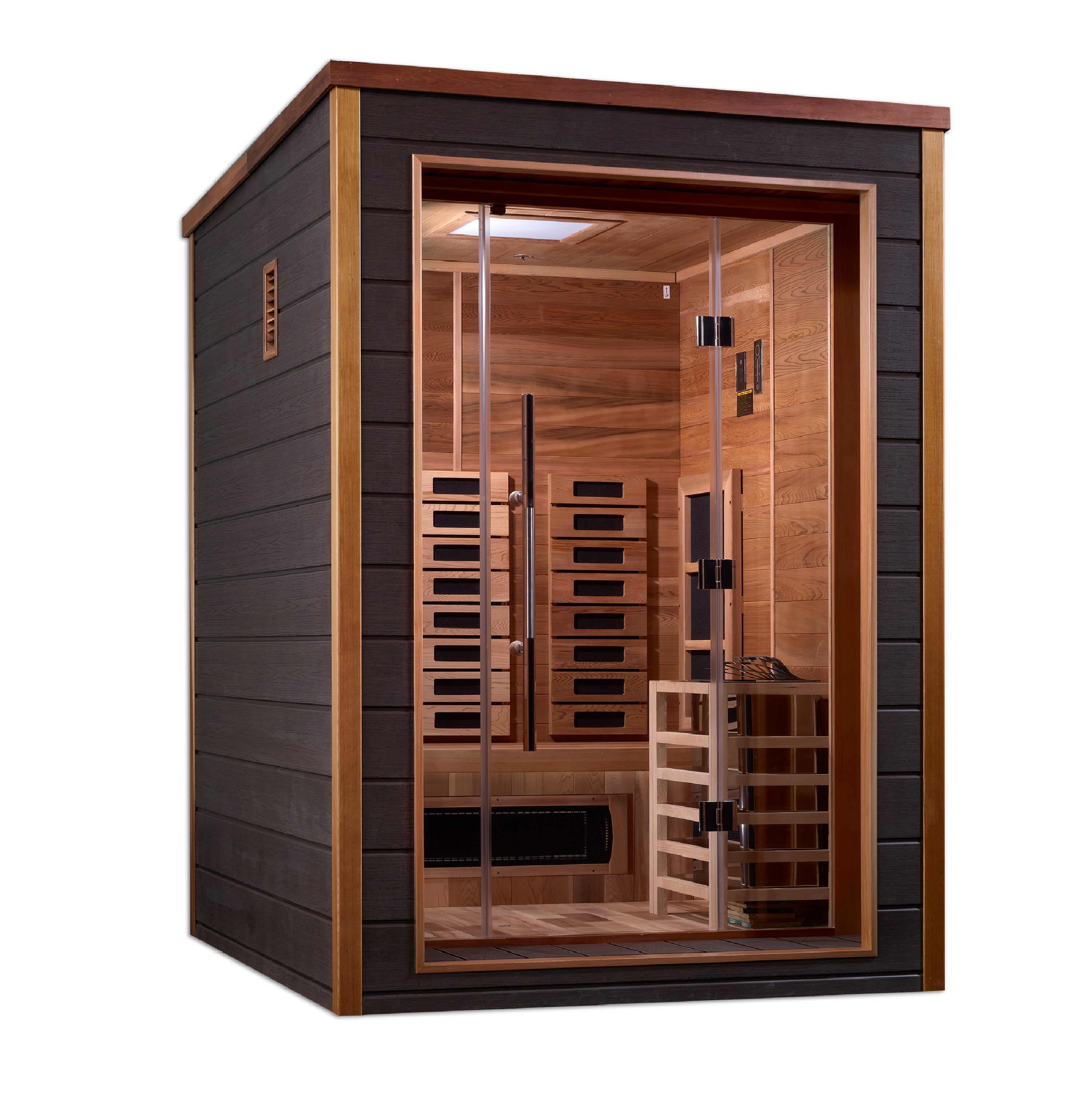 Golden Designs Nora 2-Person Outdoor Hybrid Sauna – Infrared & Traditional Stove