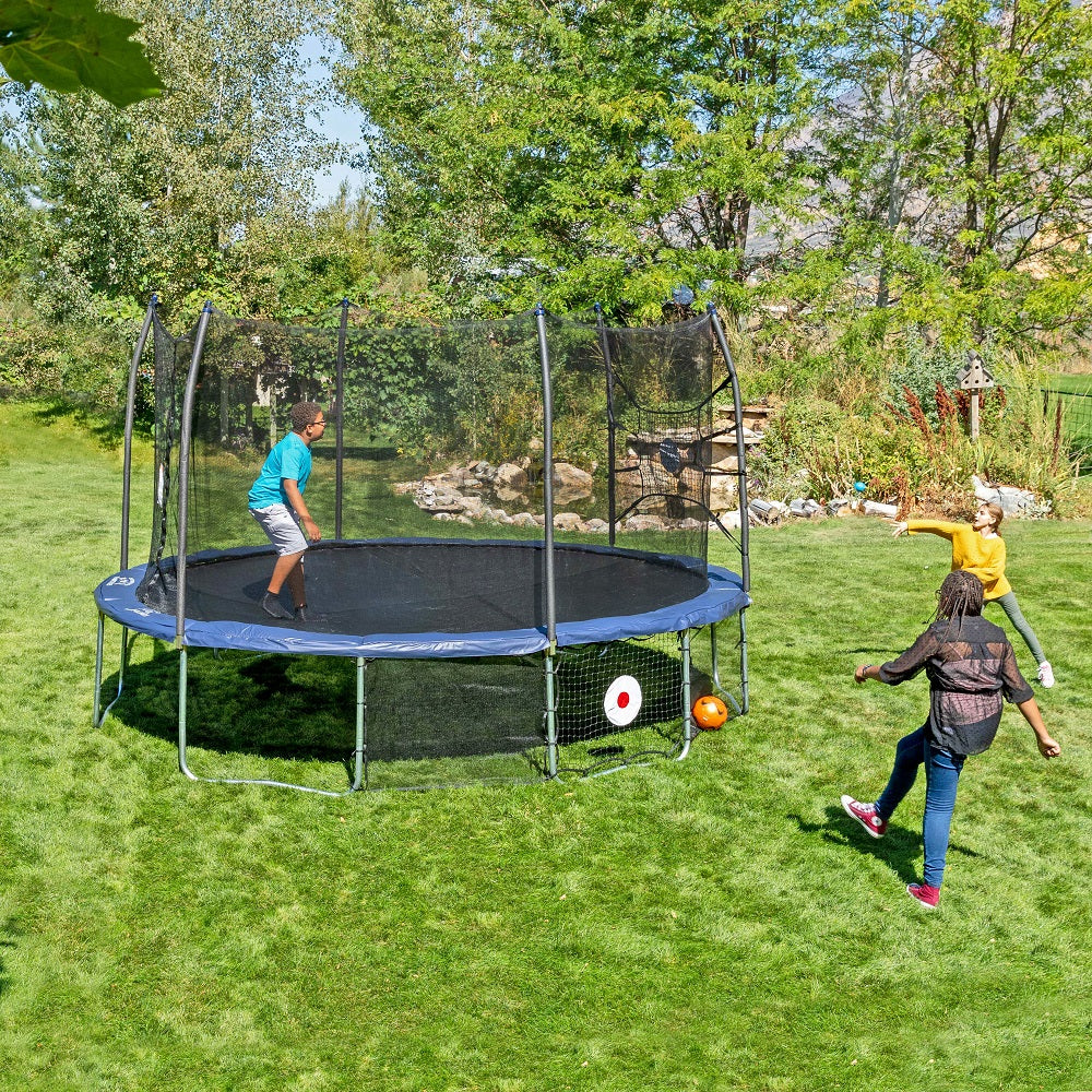 15' x 13' Oval Trampoline with Kickback and Bounceback Accessories - Navy