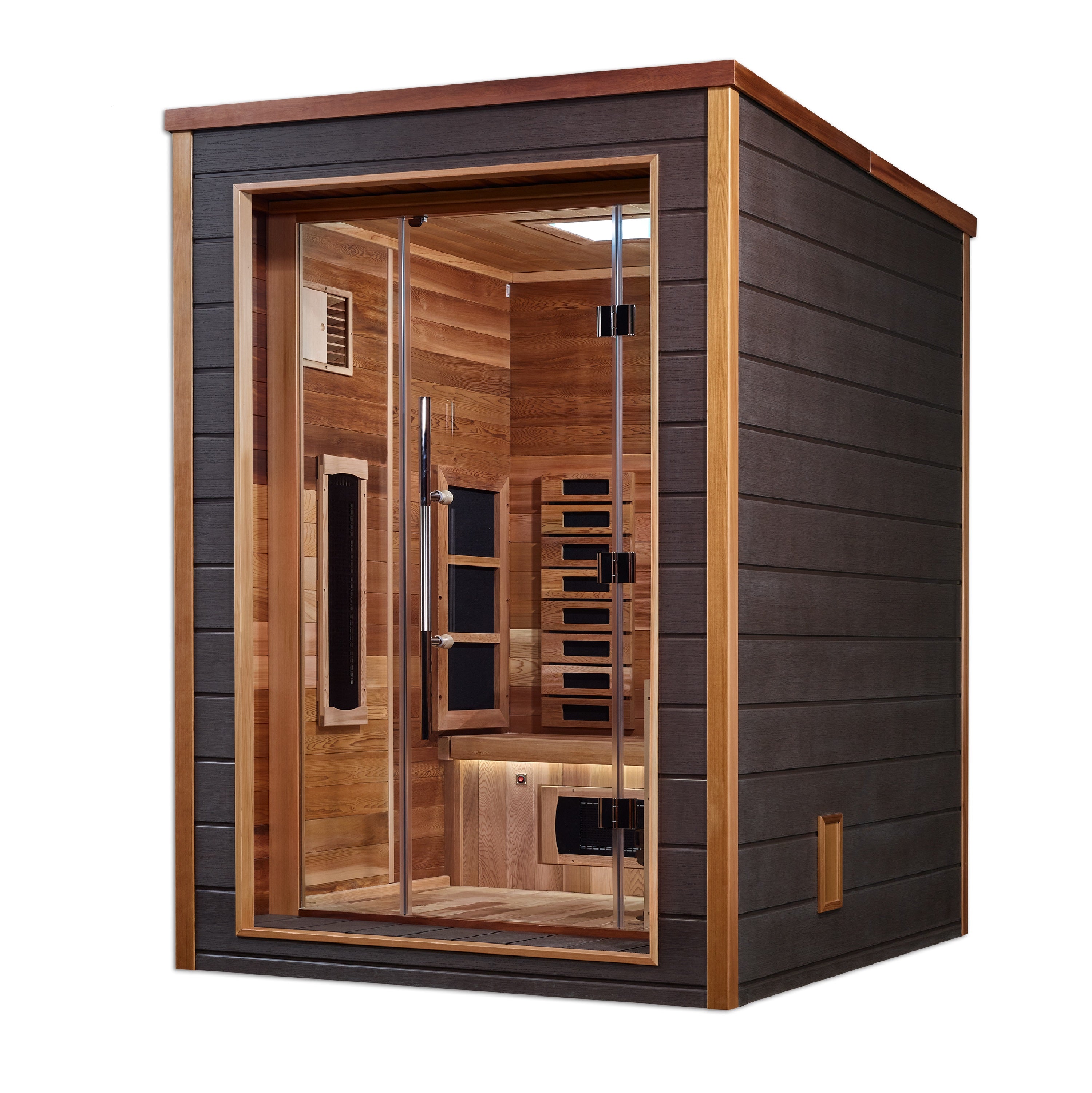 Golden Designs Nora 2-Person Outdoor Hybrid Sauna – Infrared & Traditional Stove