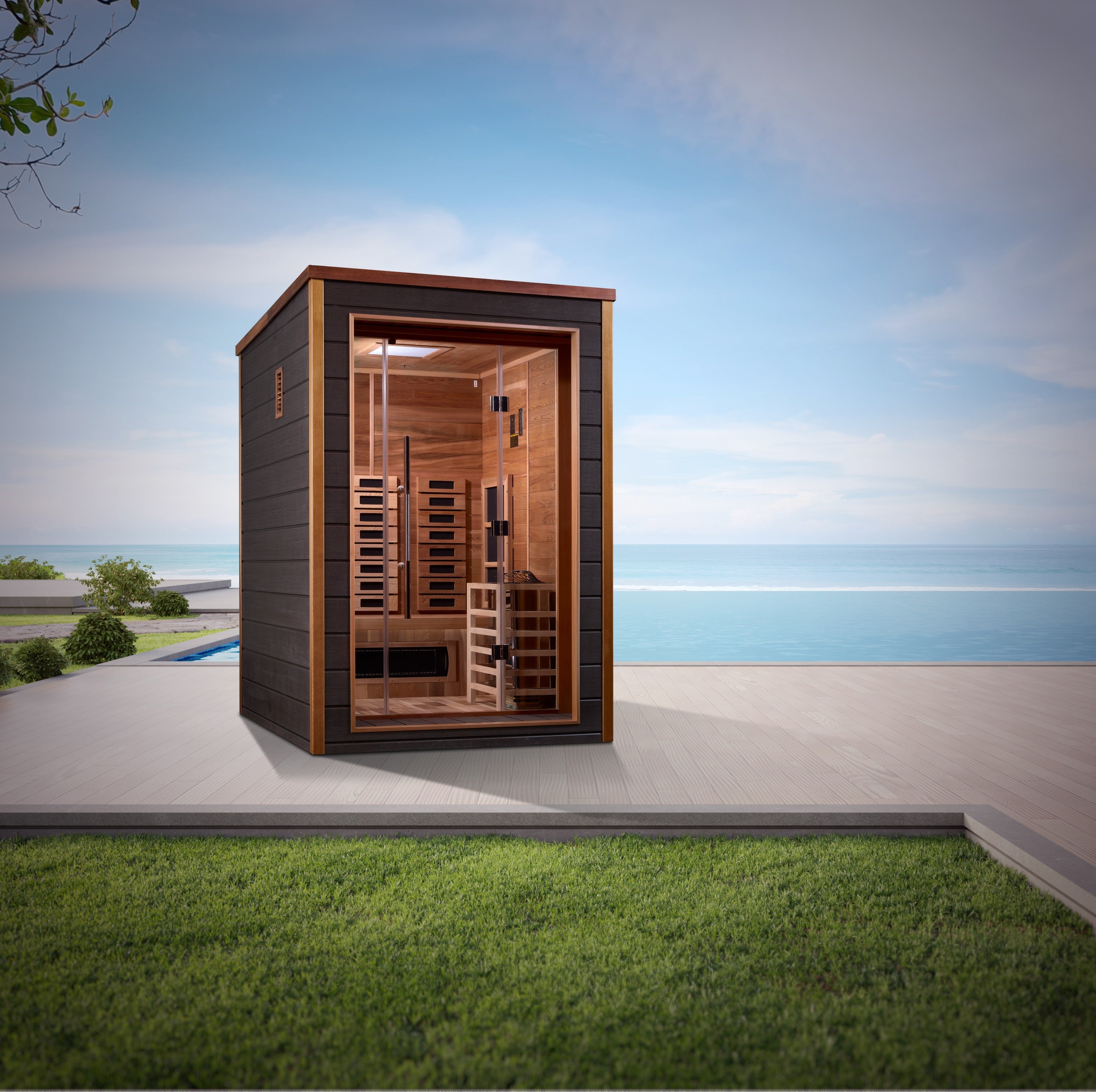 Golden Designs Nora 2-Person Outdoor Hybrid Sauna – Infrared & Traditional Stove