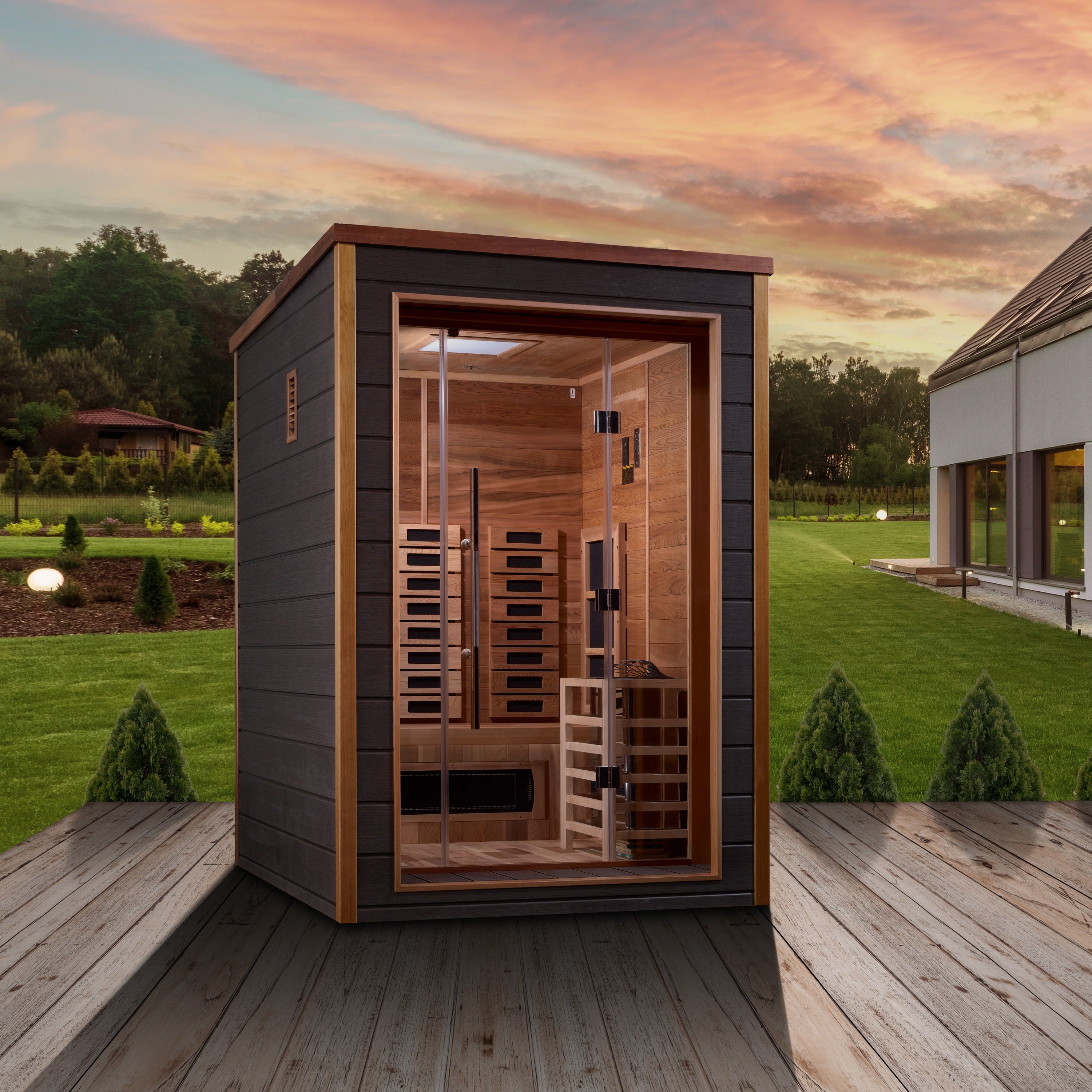 Golden Designs Nora 2-Person Outdoor Hybrid Sauna – Infrared & Traditional Stove