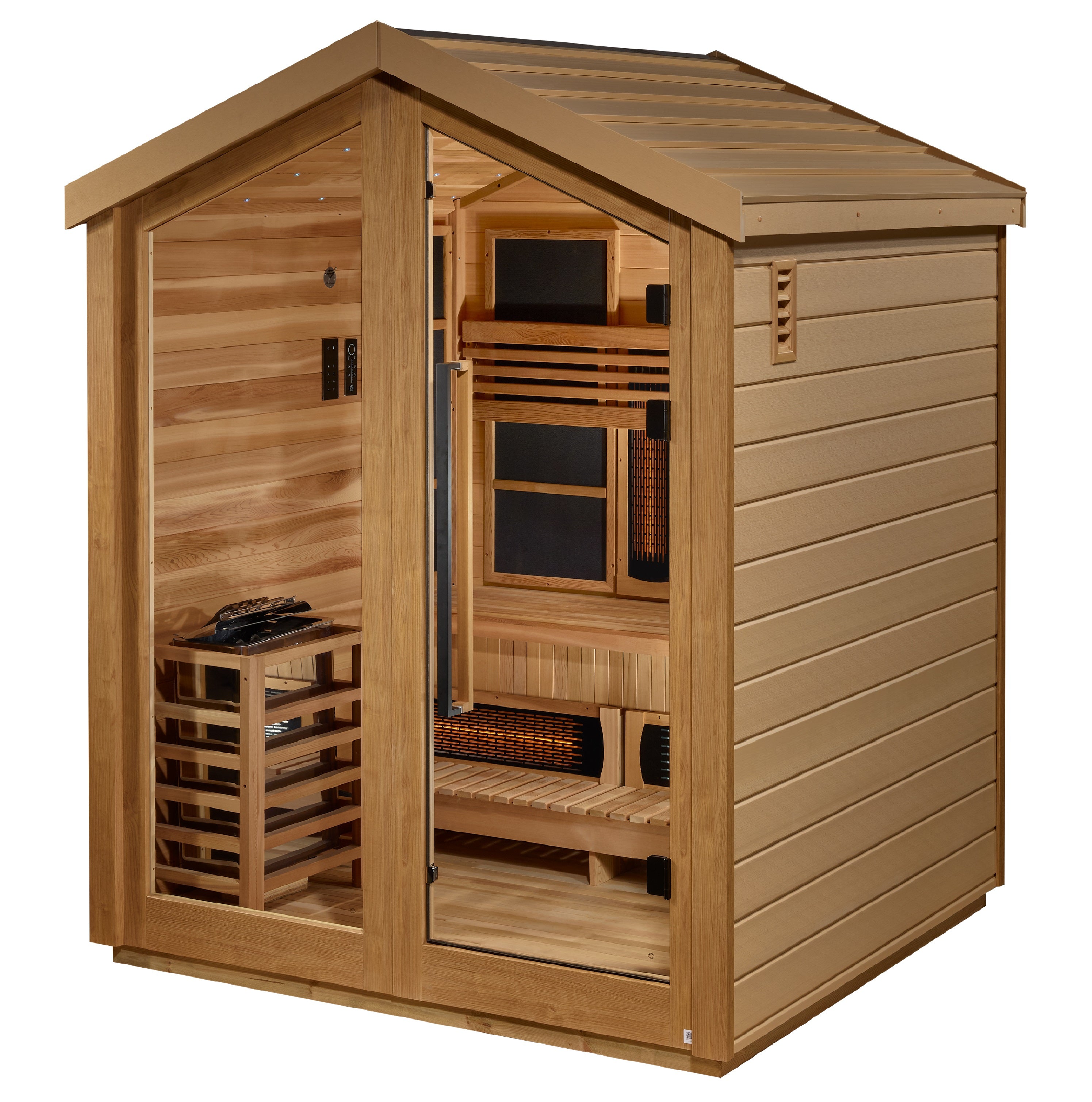 Golden Designs Loviisa 3-Person Outdoor Hybrid Sauna – Infrared & Traditional Stove