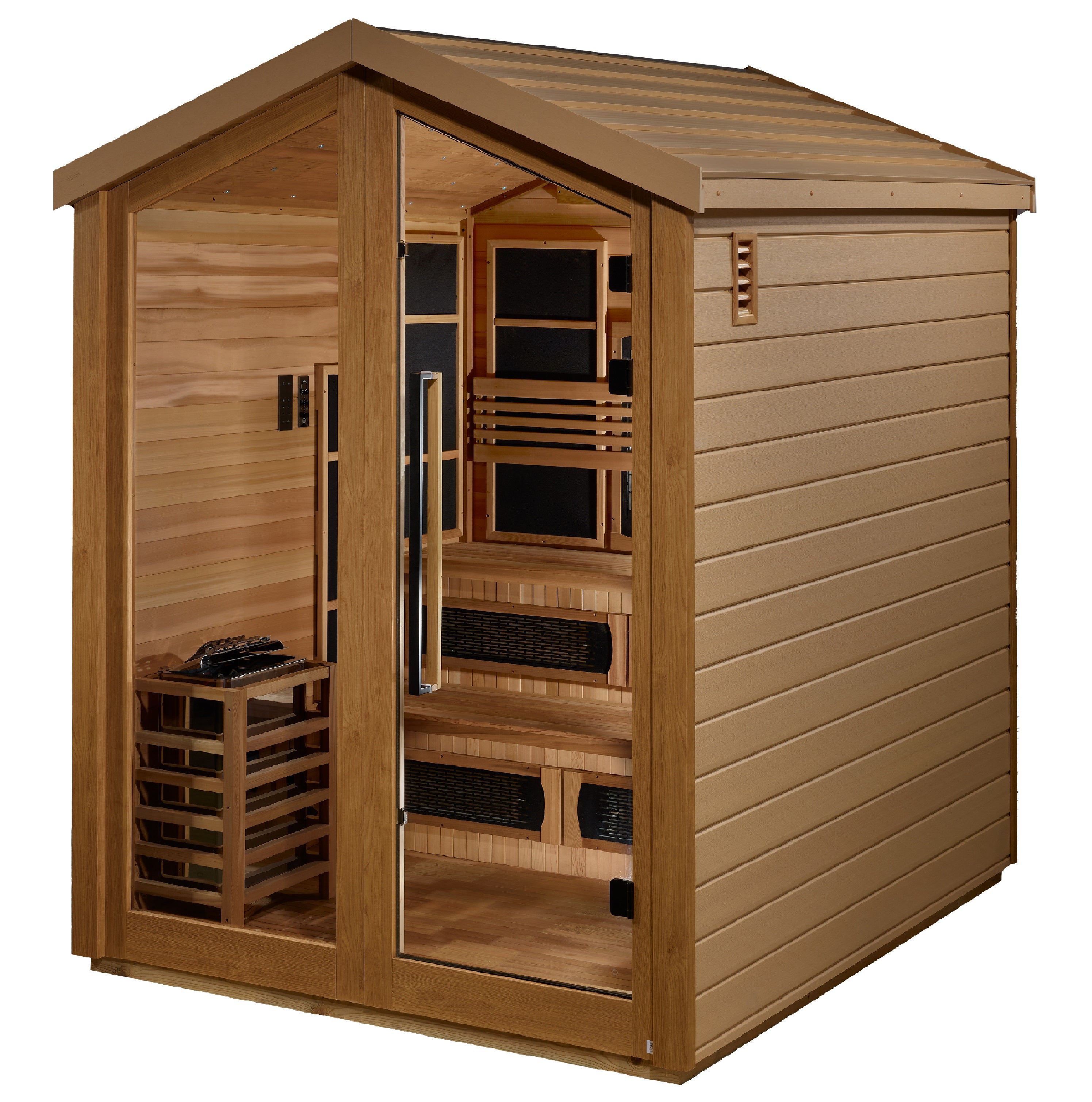 Golden Designs Kaskinen 6-Person Outdoor Hybrid Sauna – Infrared & Traditional Stove