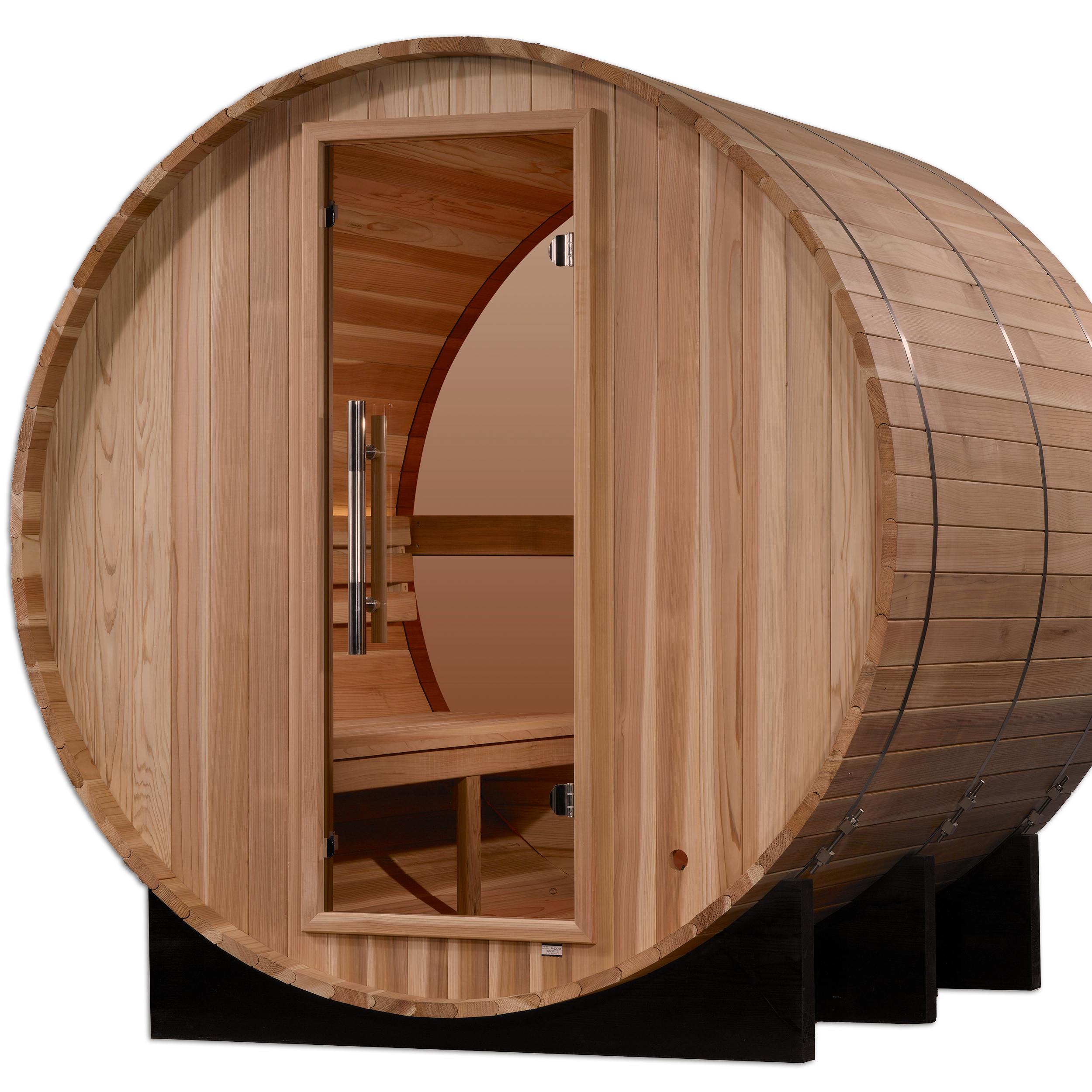 Golden Designs Zurich 4-Person Barrel with Bronze Privacy View Traditional Sauna