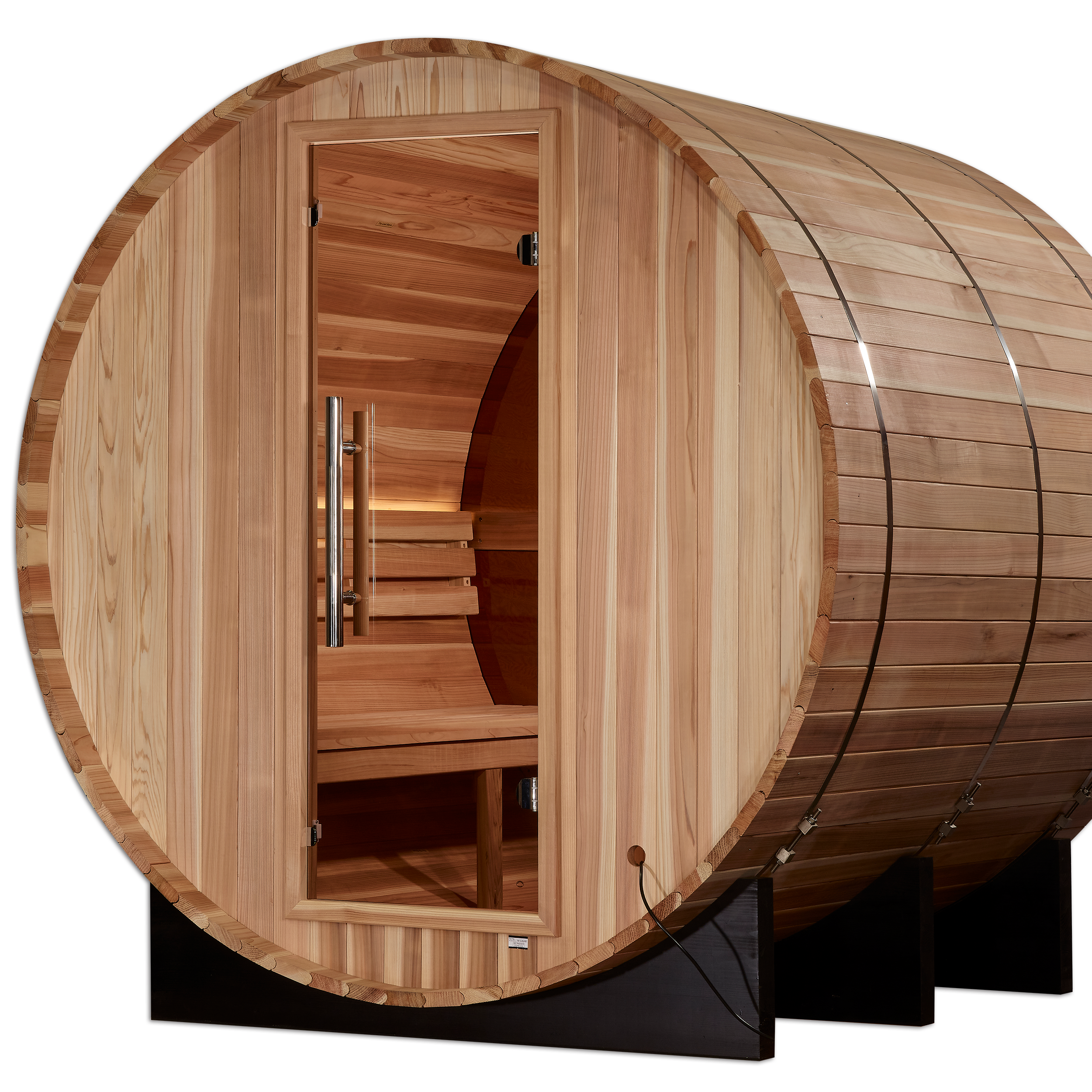 Golden Designs Zurich 4-Person Barrel with Bronze Privacy View Traditional Sauna