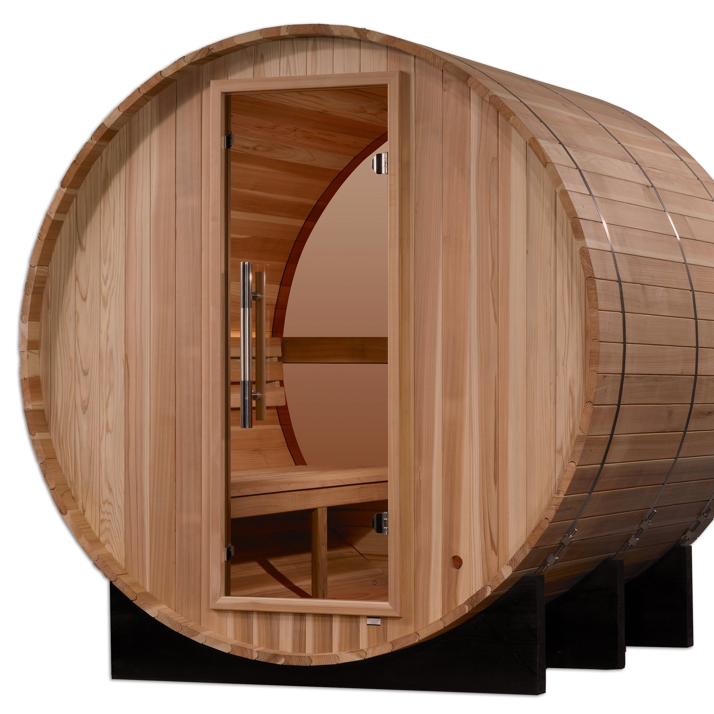 Golden Designs Zurich 4-Person Barrel with Bronze Privacy View Traditional Sauna