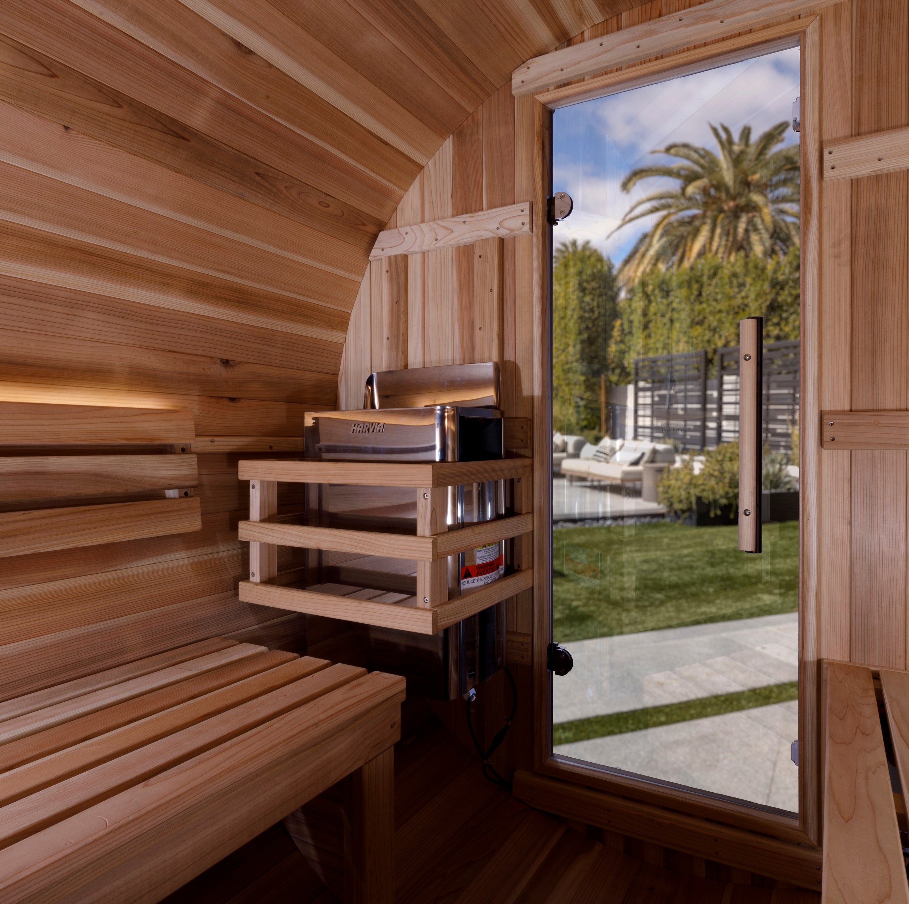 Golden Designs Zurich 4-Person Barrel with Bronze Privacy View Traditional Sauna