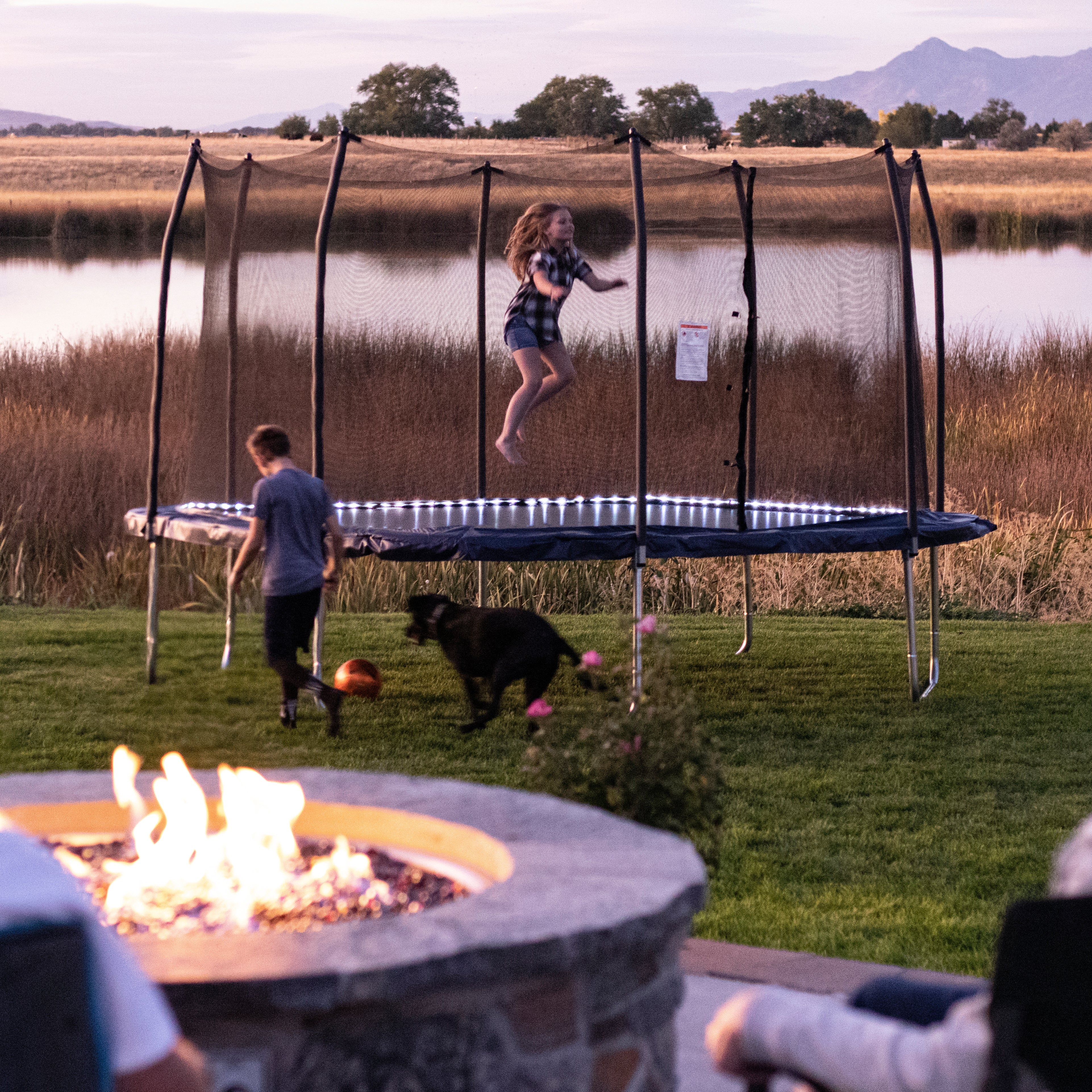 13' Square Trampoline with Lighted Spring Pad- Navy